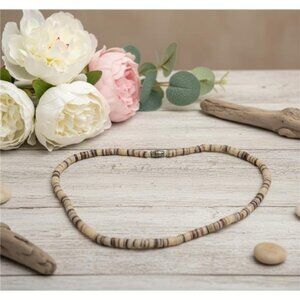 Vintage Agate Heishi Bead Necklace 15.5 In Natural Banded Stone Disc Strand
